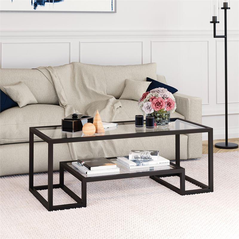 Metal Glass Geometric Coffee Table in Black  - Henn&Hart