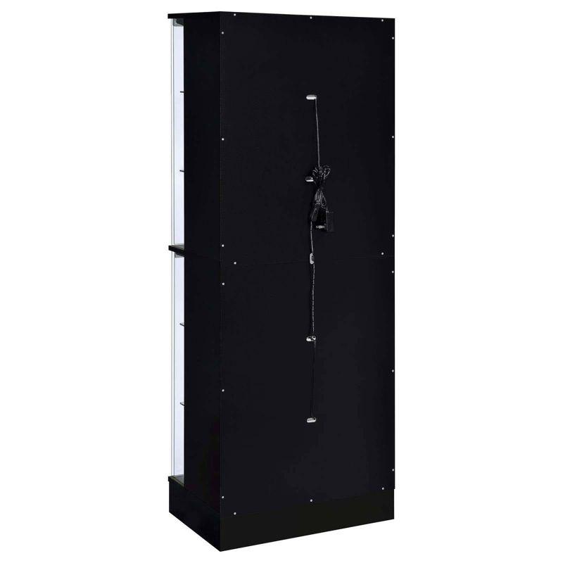 Coaster Cabra Modern Wood Curio Cabinet with Glass Shelves and LED Lighting Black High Gloss