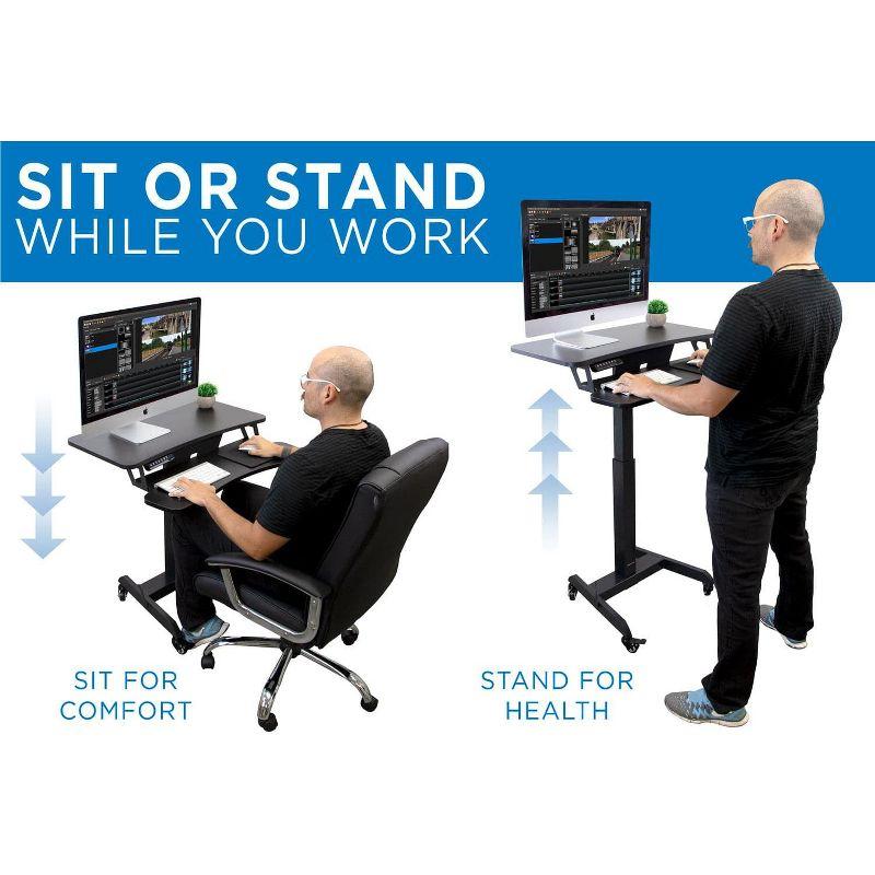 Mount-It! Electric Mobile Adjustable Standing Workstation with Wheels | Rolling Sit Stand Workstation with Programmable Height Adjustment Controller