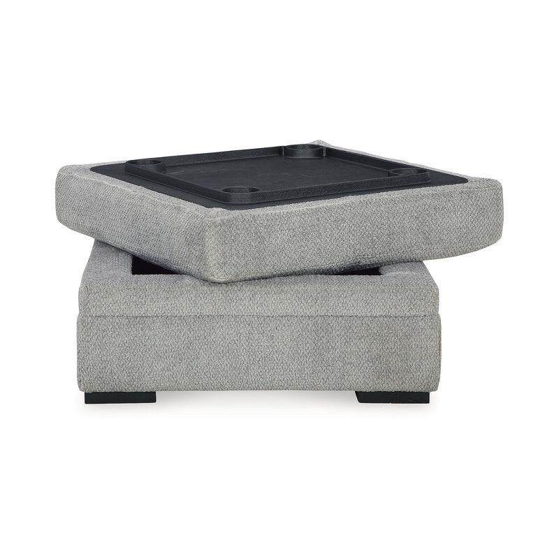 Light Gray Contemporary Storage Ottoman with Cup Holders