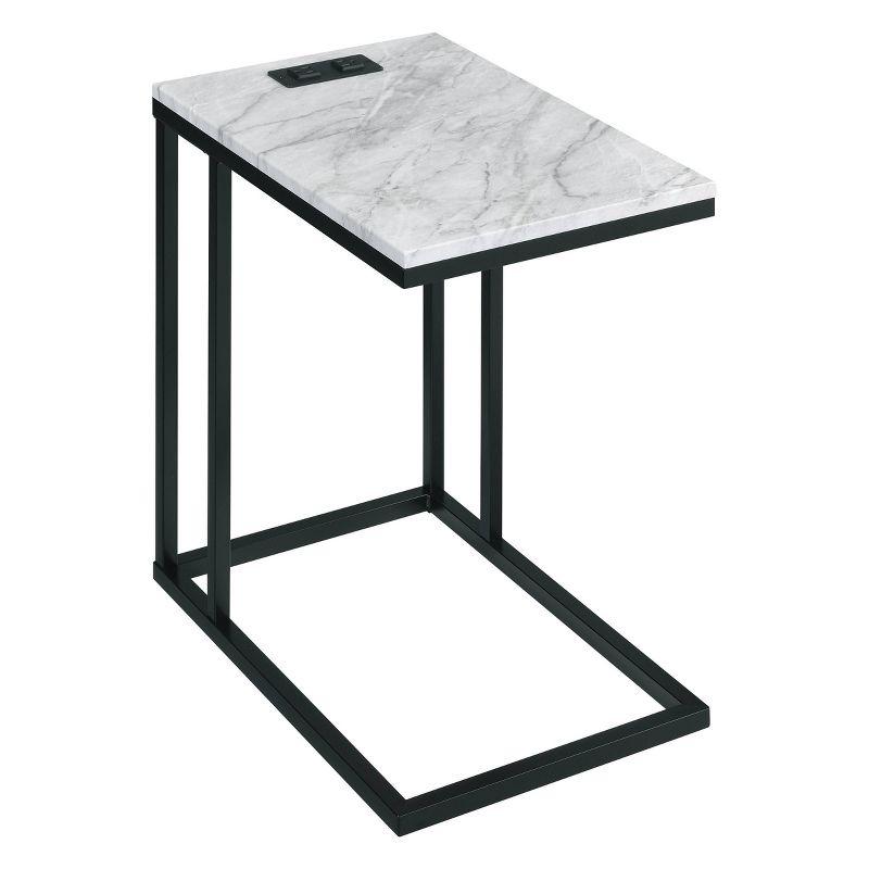 Norwich C Table with Power Port Black/White - OSP Home Furnishings: Side Service, Steel Frame, MDF Top