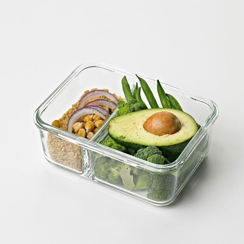 Clear Tempered Glass 3-Piece Divided Food Storage Set