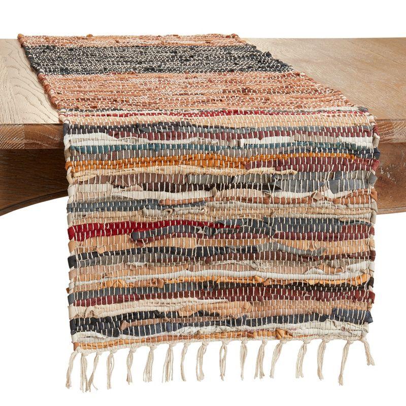 Multicolor Striped Chindi Table Runner with Tassels