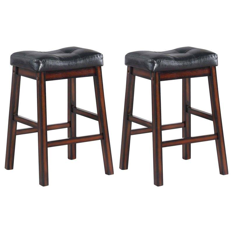 Donald Black Leather Saddle Style Counter Stools, Set of 2