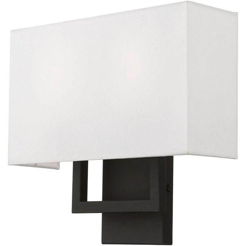 Pierson Rectangular Black Finish 2-Light Wall Sconce with Off-White Shade