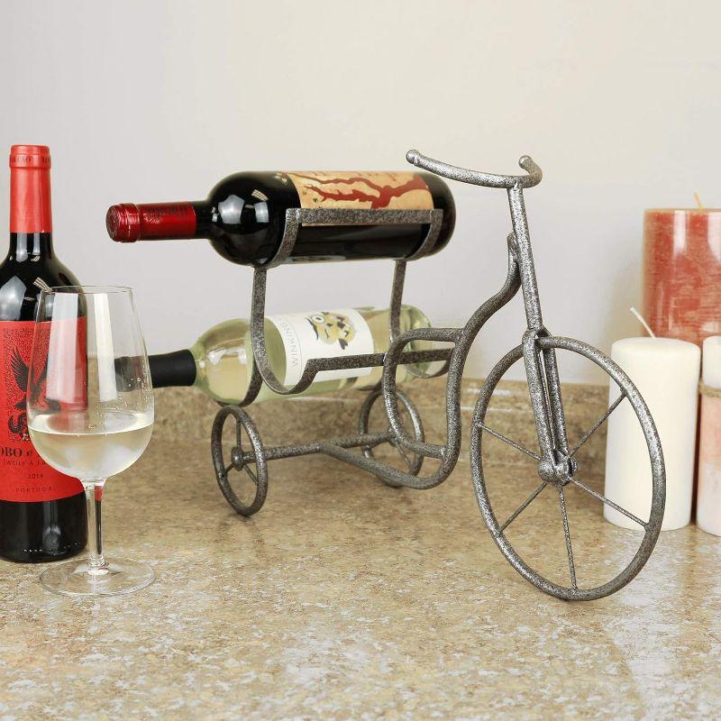 LIVEVIE Classic Vintage Bike Delivery Style Wine Rack Freestanding Wine Holder for 3 Bottles - Countertop Tabletop Wine Organizer