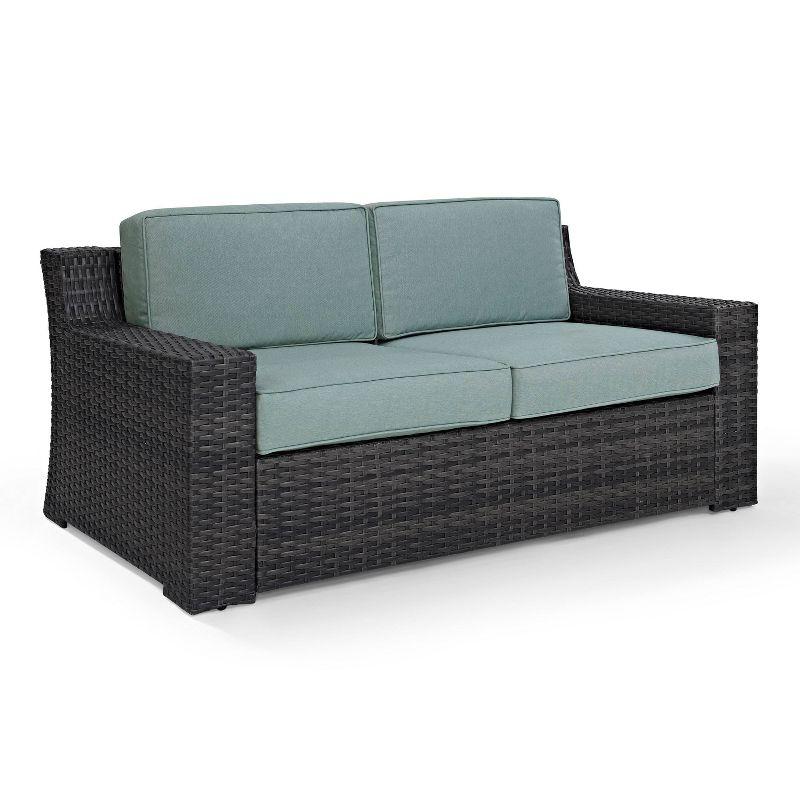 Beaufort Outdoor Wicker Loveseat - Mist - Crosley: Powder-Coated Steel Frame, UV-Resistant, with Foam Cushions