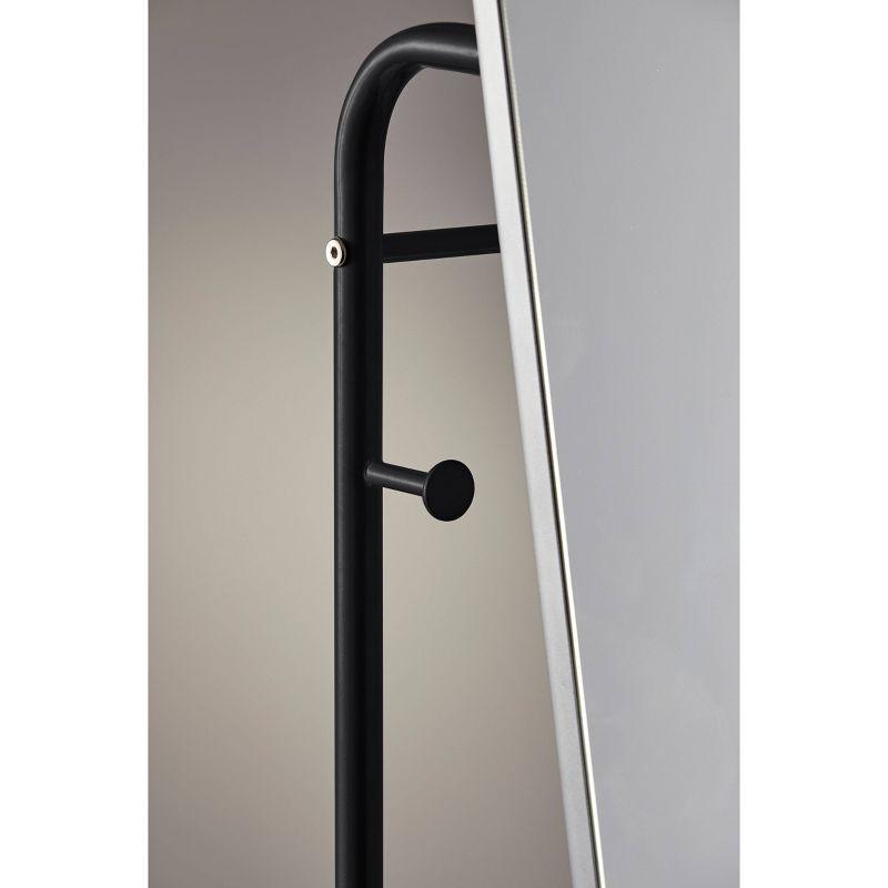 Tillie Floor Mirror - Adesso: Freestanding, Matte Black with Coat Hooks & Storage Shelf