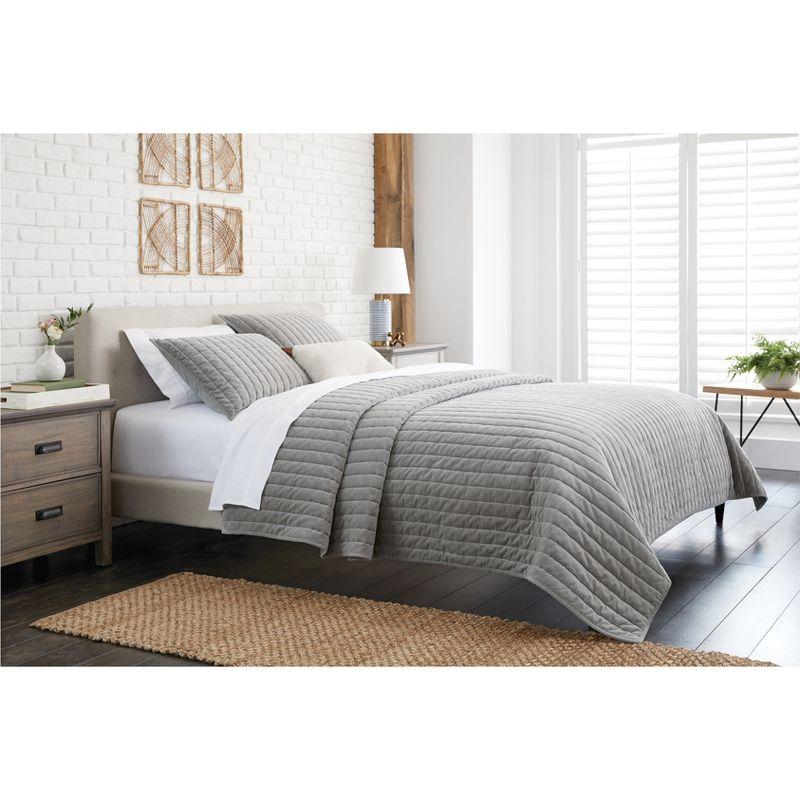 King Channel Stitch Velvet Quilt Gray - Threshold™: Cotton Backing, Year Round Comfort, Machine Washable