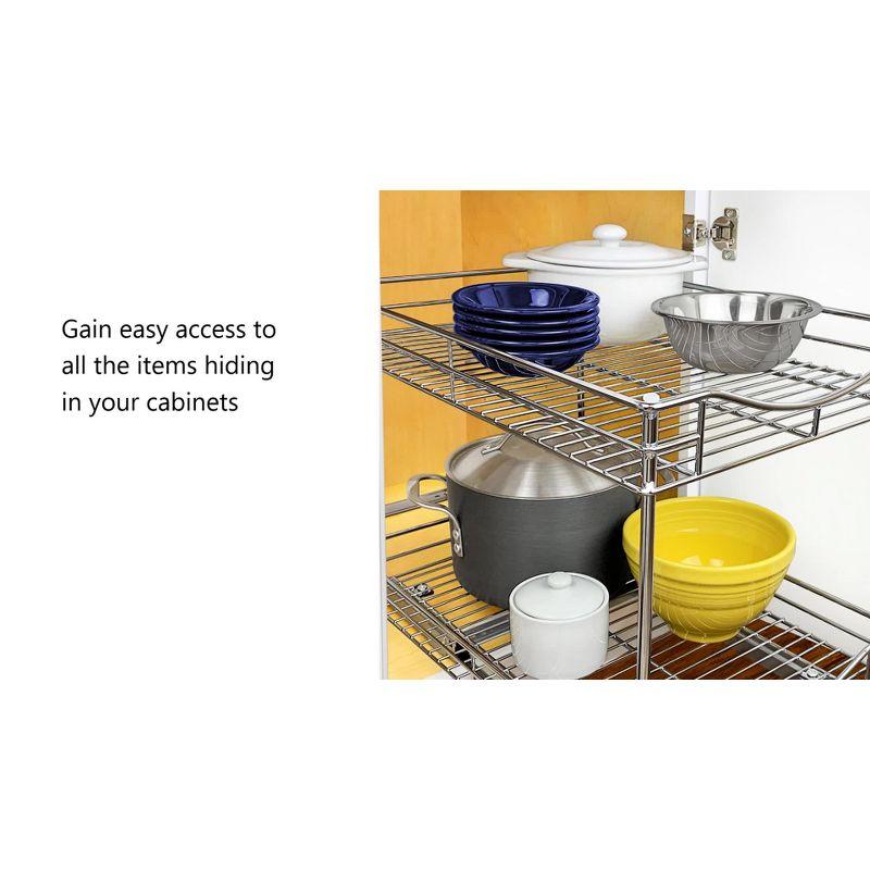 LYNK PROFESSIONAL Pull Out Cabinet Organizer (2 Tier) Slide Out Drawers for Kitchen, Chrome