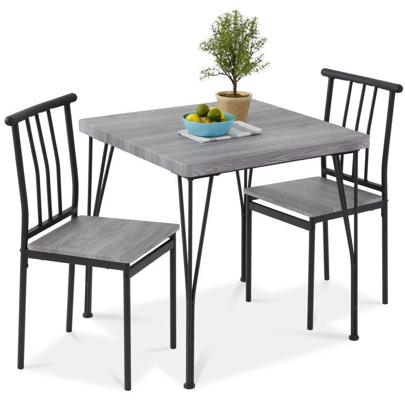 Gray Metal and Wood 3-Piece Dining Set with 2 Chairs