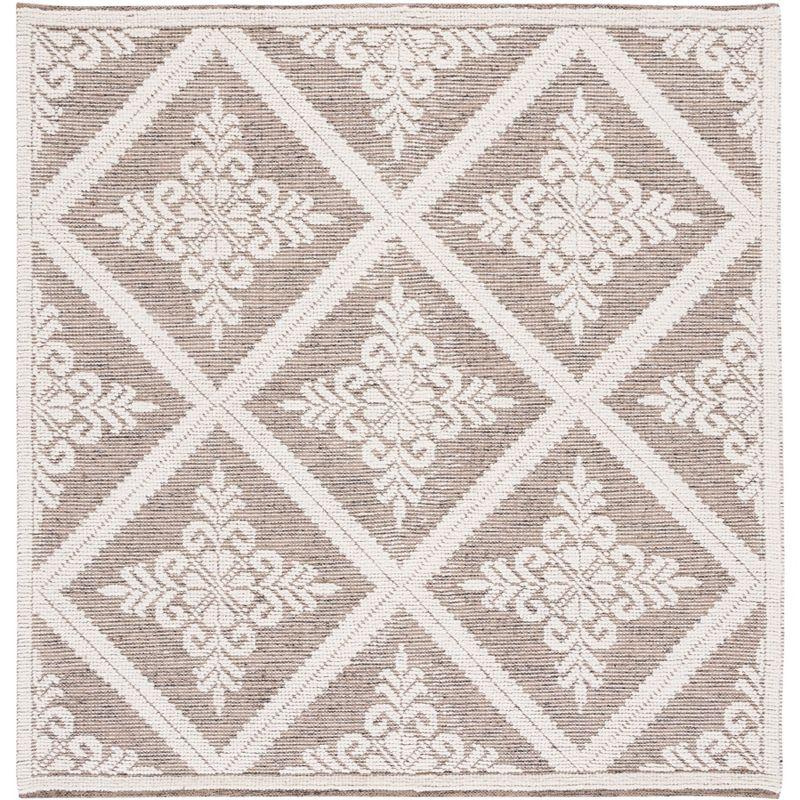 Ivory Elegance 6' Square Hand-Knotted Wool Area Rug