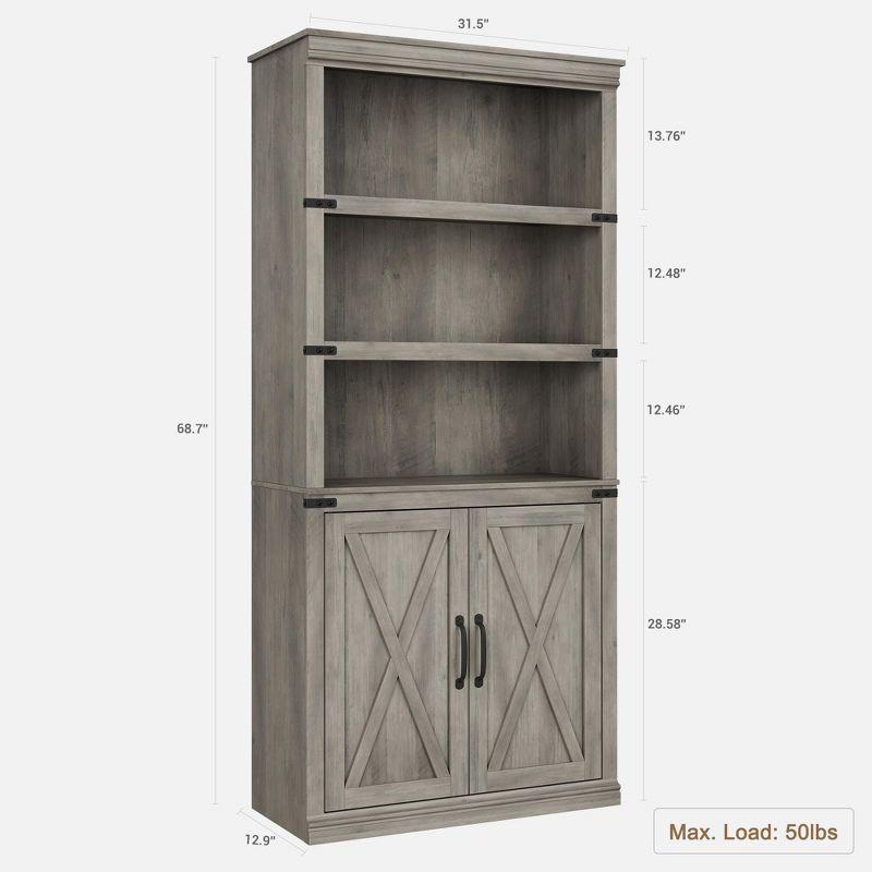 5-Tier Wooden Bookshelves with Cabinet Doors and Bookcases with Doors Floor Bookshelves and Office Storage Cabinets