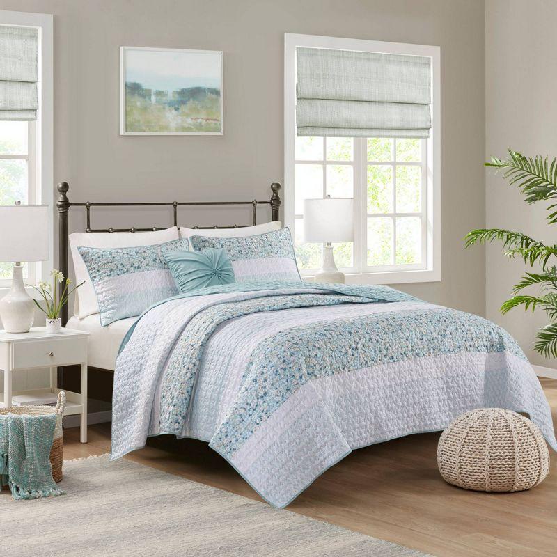 Aqua King Seersucker Microfiber Quilt Set with Pillow