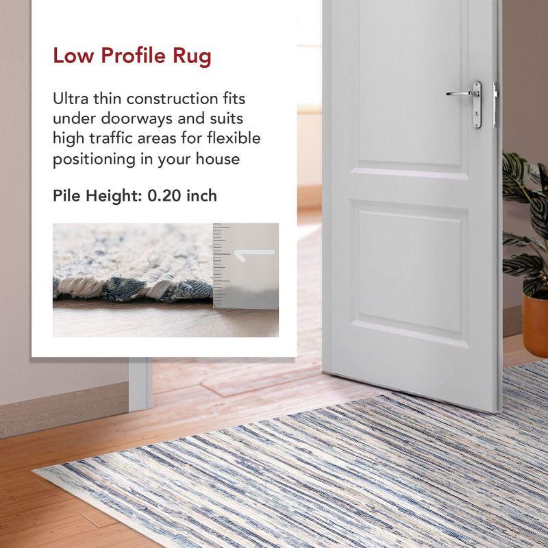 Handmade Blue Cotton Striped 5' x 8' Area Rug