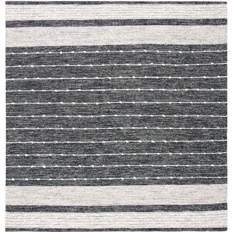 Striped Kilim STK509 Hand Woven Area Rug - Black/Ivory - 7'x7' - Safavieh.