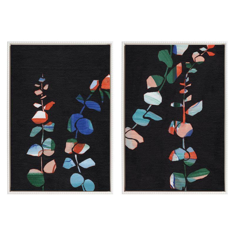 Set of 2 Colorful Abstract Canvas Wall Art with Beaded Frame