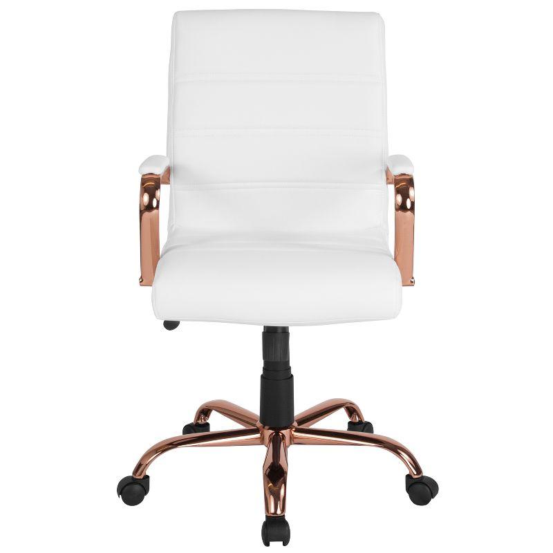 Mid-Back White LeatherSoft Swivel Executive Chair with Rose Gold Metal Frame