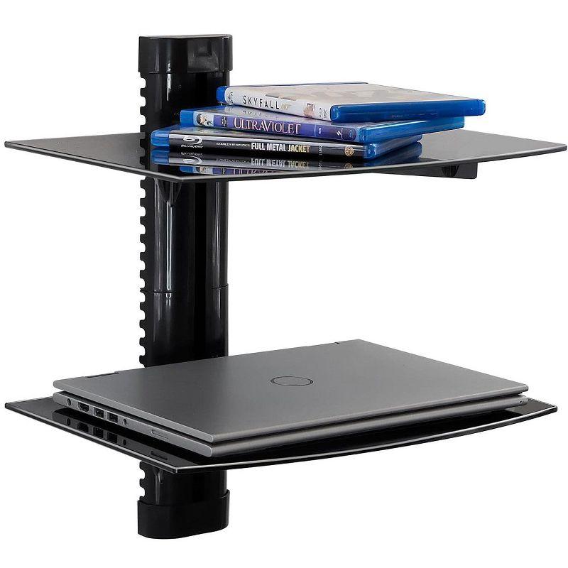 Black Steel Floating Wall Shelf with Tempered Glass