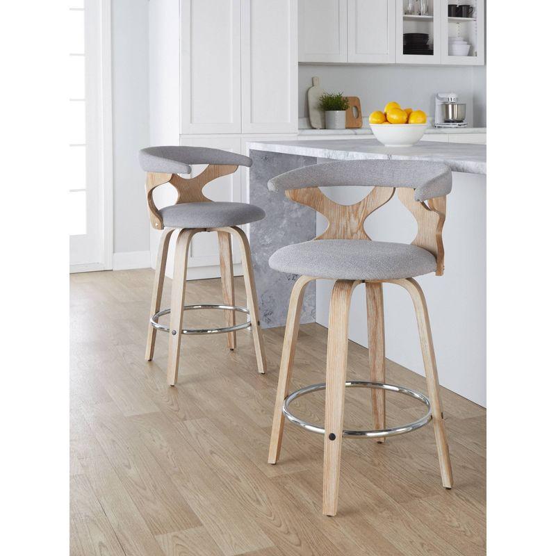 Set of 2 Gardenia Counter Height Barstools White Wash/Light Gray/Chrome - LumiSource