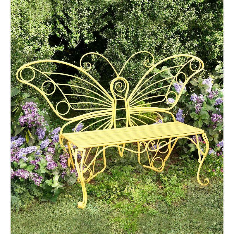 Ethereal Yellow Metal Butterfly-Inspired Garden Bench