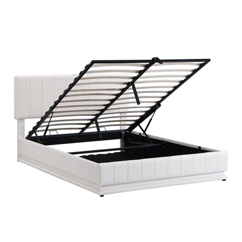 Full/Queen Size Lift Up Storage Bed With Storage Space&16-Color LED Light, Modern Platform Bed Frame With Sockets And USB Ports