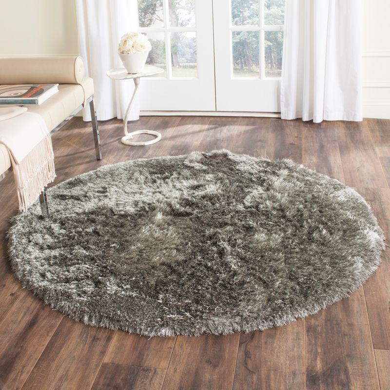 Paris Shag SG511 Hand Tufted Indoor Area Rug - Silver - 7' Round - Safavieh