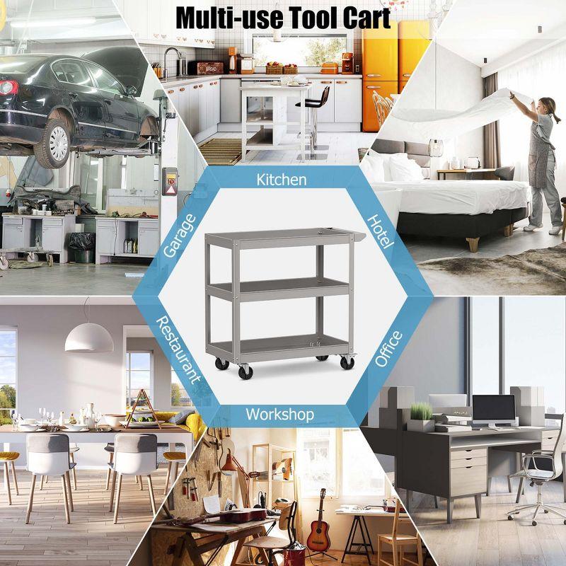 Costway 3-Tier Metal Utility Cart 400 lbs Storage Service Trolley Tool Storage Gray