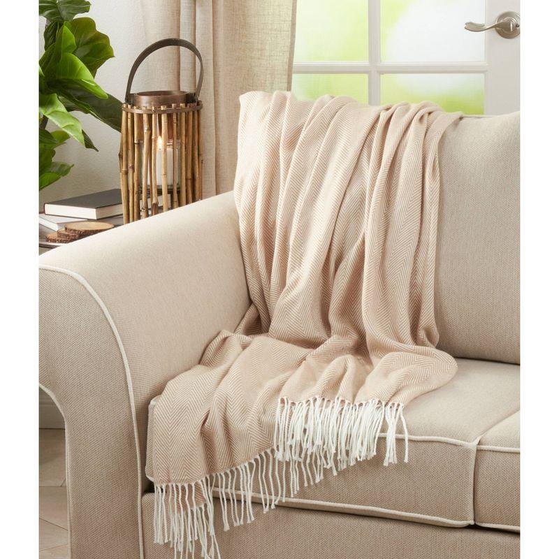 50"X60" Herringbone Tassel Fringe Throw Blanket - Saro Lifestyle