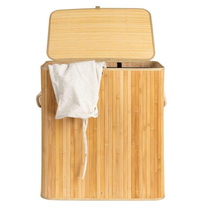 Bamboo Laundry Hamper with Rope Handles, Lid and Removable Machine Washable Laundry Bag