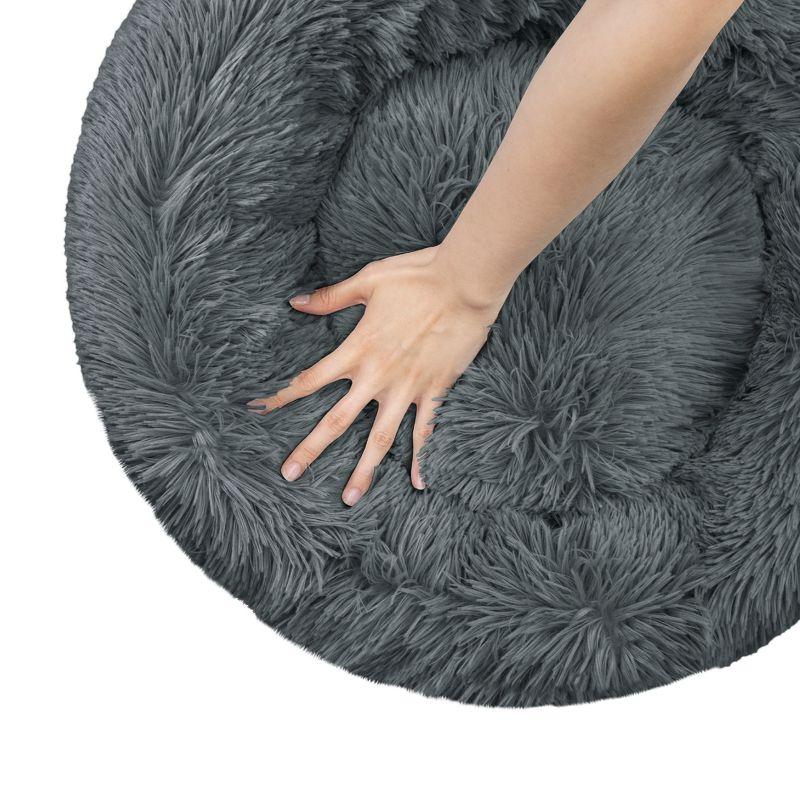 PetAmi Calming Dog Bed for Puppy Cat Kitten, Round Washable Pet Bed, Anti Anxiety Cuddler, Fluffy Plush Circular Donut Bed (Gray, Medium - 30")