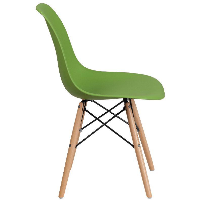 Mid-Century Modern Green Plastic Side Chair with Wooden Legs