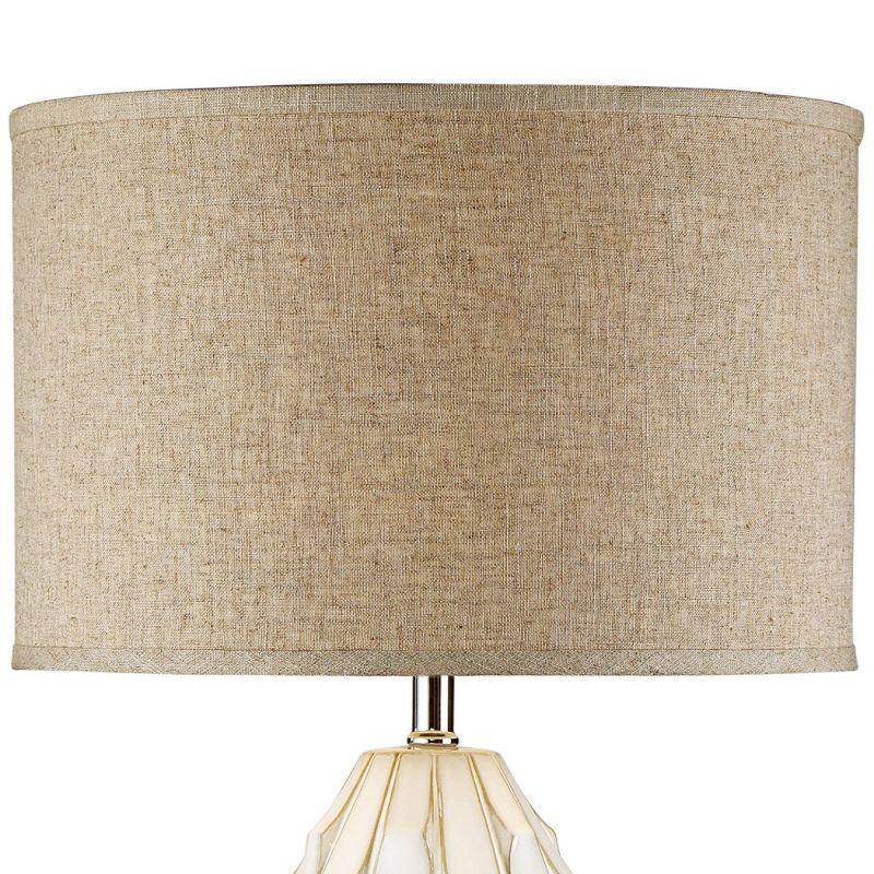 Possini Euro Design Cosgrove Modern Mid Century Table Lamp 32 3/4" Tall White Glazed Ceramic Beige Fabric Drum Shade for Bedroom Living Room Bedside