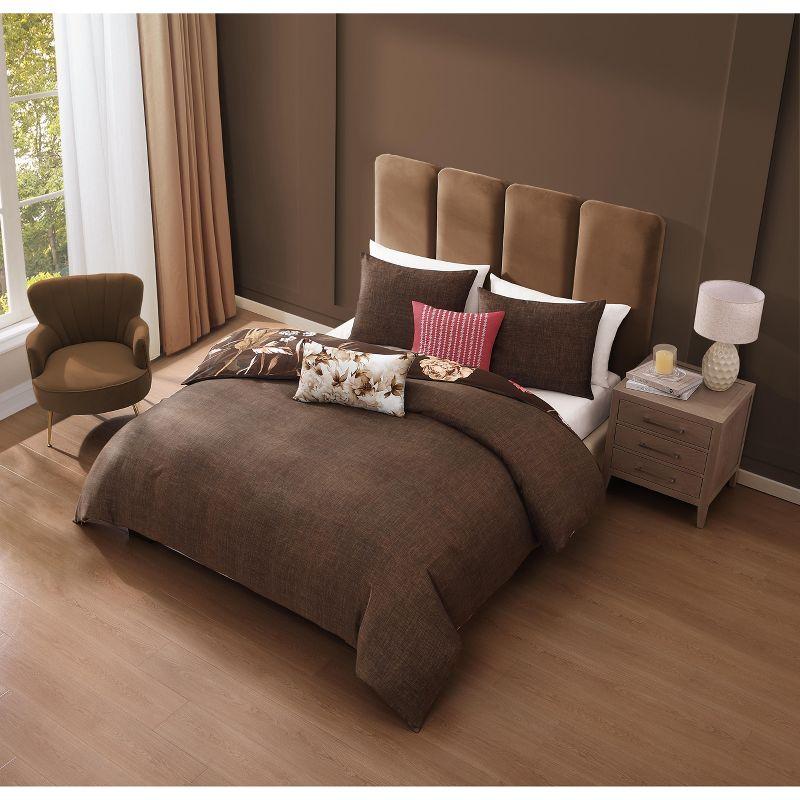 BeBeJan Bebejan Floral Garden on Mocha 100% Cotton 5-Piece Reversible Comforter Set