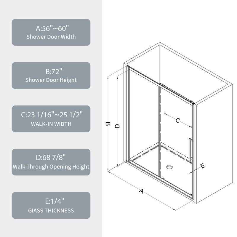 56"-60"W x 72" H Semi-Frameless Sliding Shower Door