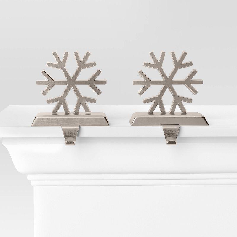 Silver Metal Snowflake Christmas Stocking Holders, Set of 2