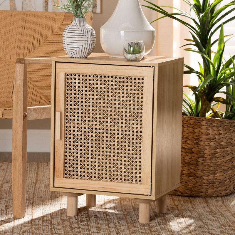 Maclean Rattan Wood 1 Door Nightstand Natural/Brown - Baxton Studio