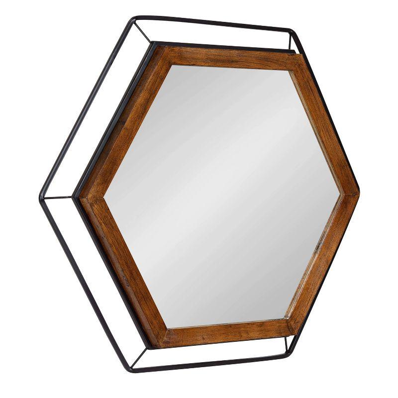 Wesman Hexagon Floating Wall Mirror in Walnut and Black