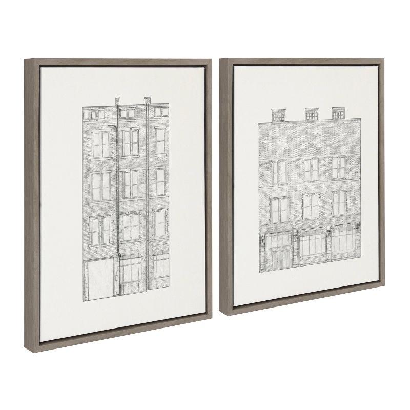(Set of 2) 18" x 24" Sylvie Brick Building Fade 1 and 4 Canvas by Vio: Urban Wall Decor - Kate & Laurel