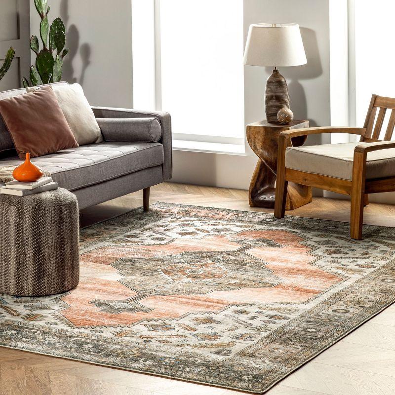Nuloom Gracie Distressed Medallion Pet Friendly Machine Washable Area Rug, 5' x 8', Peach