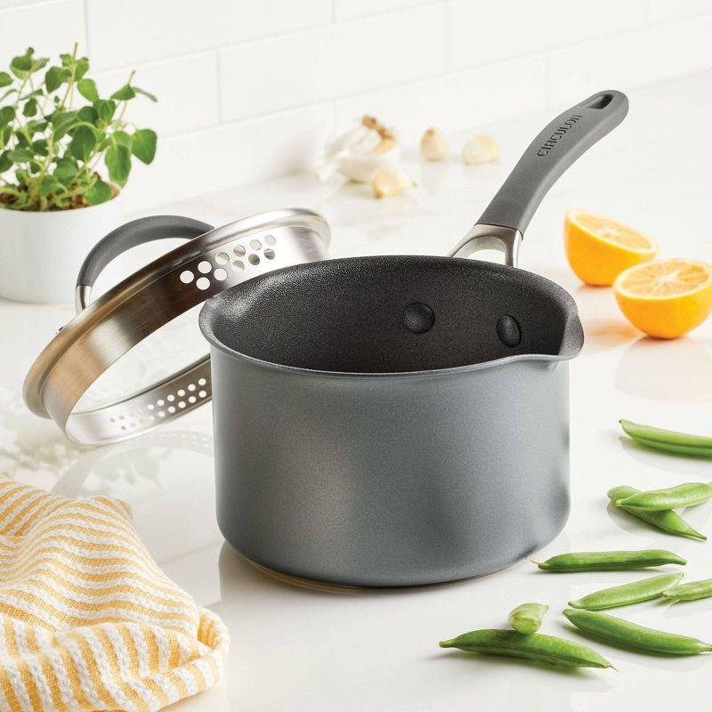 Circulon A1 Series with ScratchDefense Technology 2qt Nonstick Induction Straining Saucepan with Lid Graphite: Dishwasher-Safe Aluminum Cookware