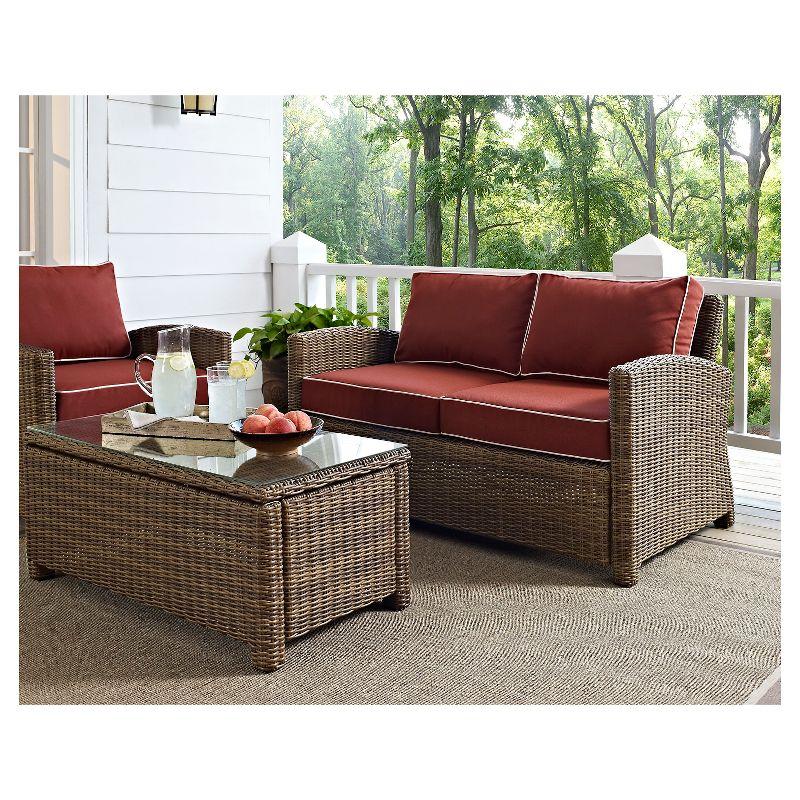 Crosley Bradenton Outdoor Wicker Loveseat with Sand Cushions: Steel Frame, UV-Resistant