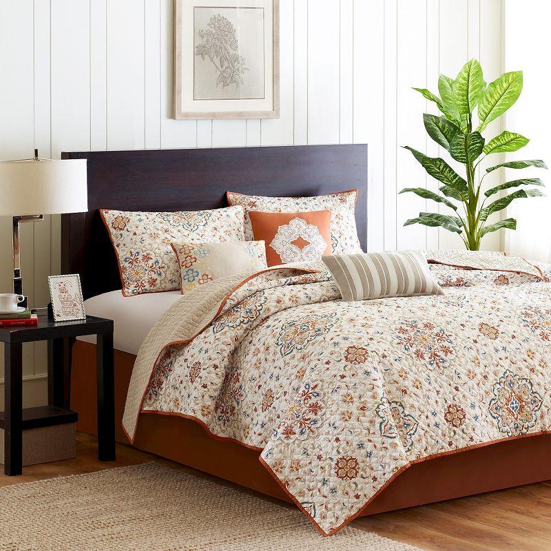 Ivory and Orange King Reversible Microfiber Quilt Set