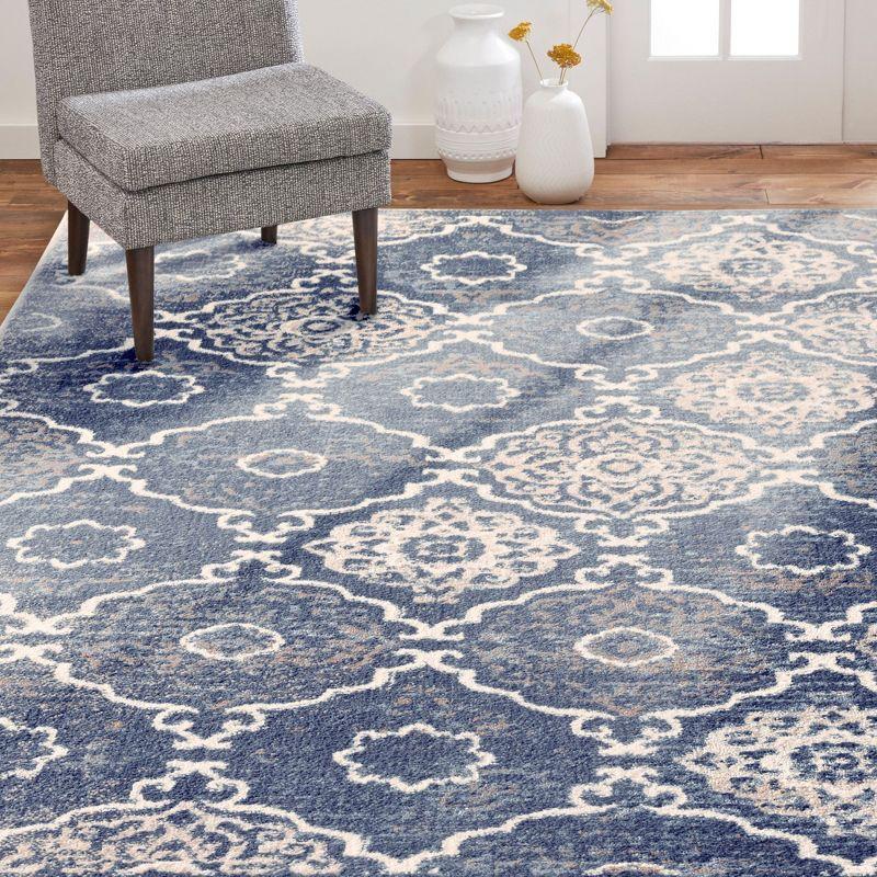 Home Dynamix Boho Andorra Transitional Damask Area Rug, Navy Blue/Ivory, 5'2"x7'2"