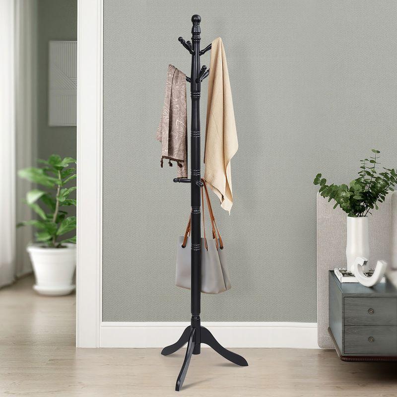 Costway Coat Rack Wooden Hall Tree 2 Adjustable Height w/ 9 Hooks Walnut\Black\ Grey