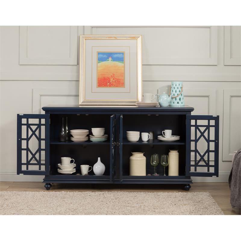 Catalina Blue 63" Pine Wood TV Stand with Cabinet