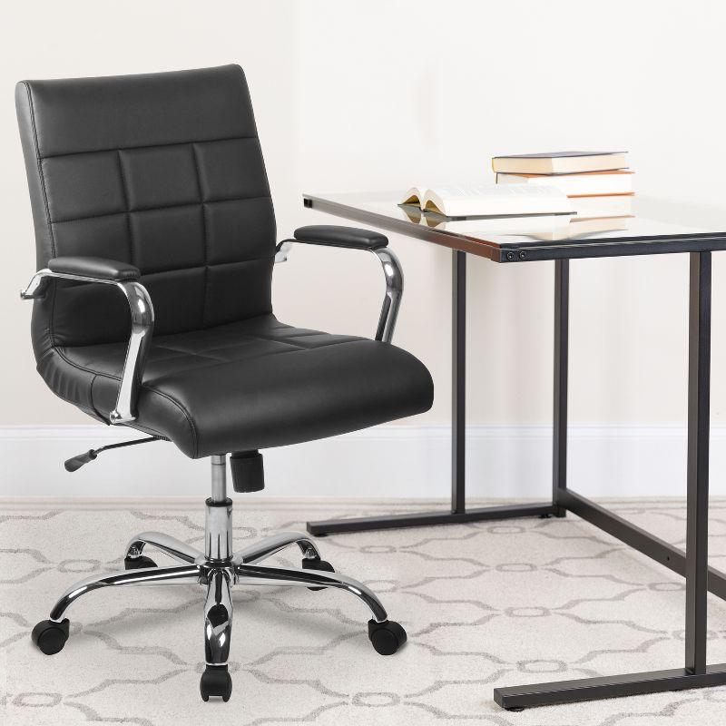 Mid-Back Black Vinyl Executive Swivel Office Chair with Chrome Base