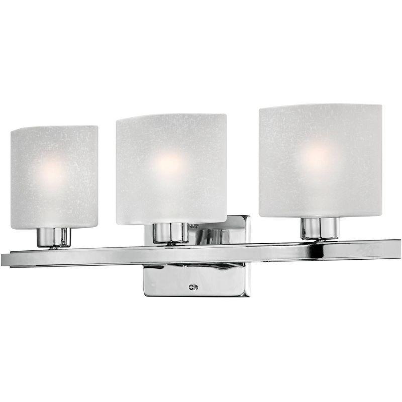 Possini Euro Design Modern Wall Light Chrome Hardwire 23 1/2" 3-Light Fixture White Linen Glass for Bedroom Bathroom Vanity Reading Living Room House