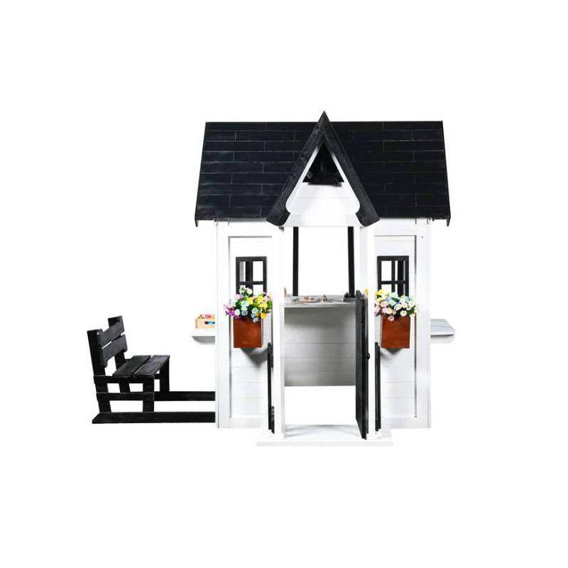 Oceano White and Black Wooden Playhouse with Kitchen and Garden