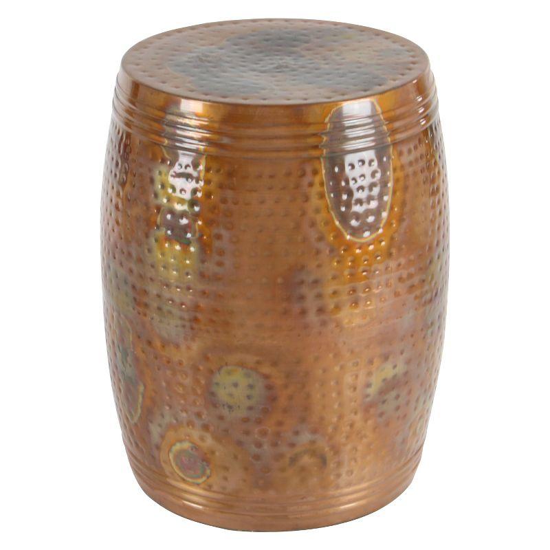 Metal Drum Copper Colored Accent Table - Olivia & May: Hammered Aluminum, Indoor Use, Fully Assembled